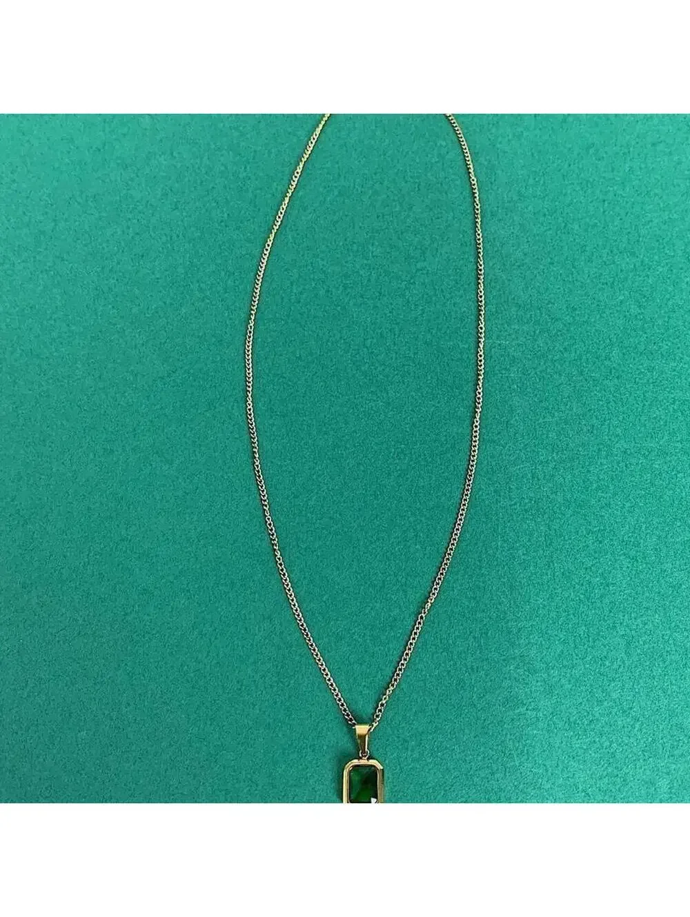 Classy minimalist Gold Chain Green jewel pendant necklace. Chain is unisex. 18
